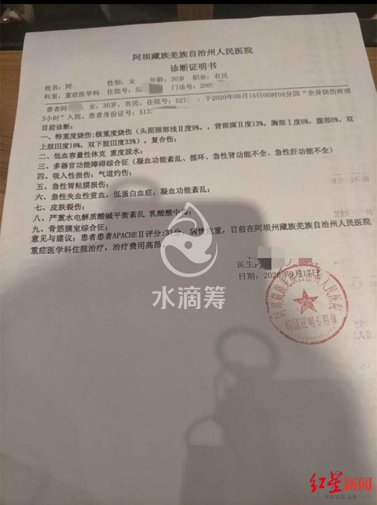 社会故事 68>68正文 据阿坝州人民医院出具的一份《诊断证明书》