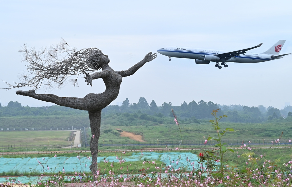 成都天府國際機場通航在即成都雙流國際機場空港花田依然能看灰機起起