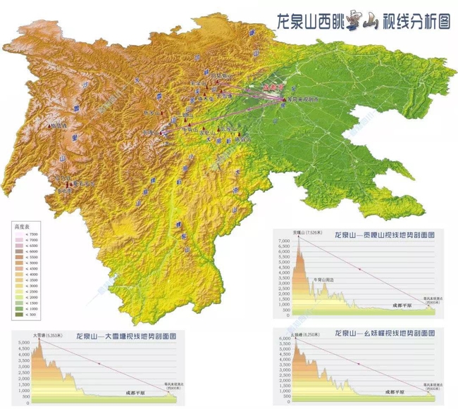 在成都龙泉山西眺能看到哪些雪山？他们做了这张可视分析图【江南JN体育登录入口】(图1)