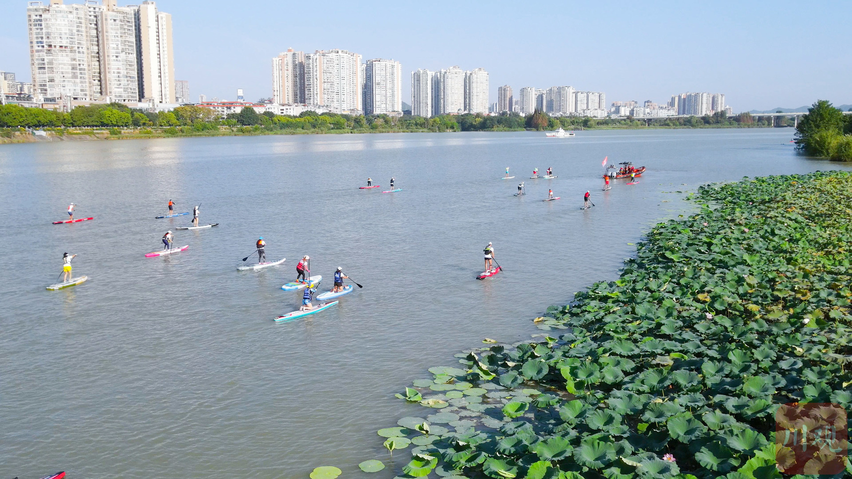 莲湖泛舟，遂宁环观音湖水上马拉松交流赛开赛